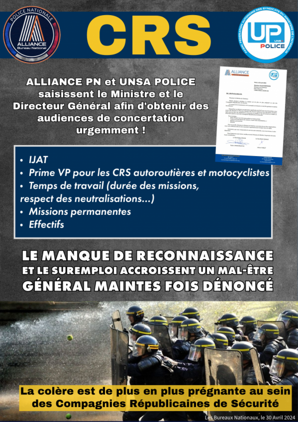 Alliance PN et UNSA Police saisissent le Ministre et le Directeur Général afin d'obtenir des audiences de concertation