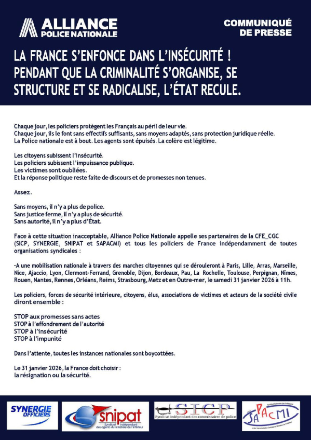 FRANCE S'ENFONCE DANS L'INSÉCURITÉ